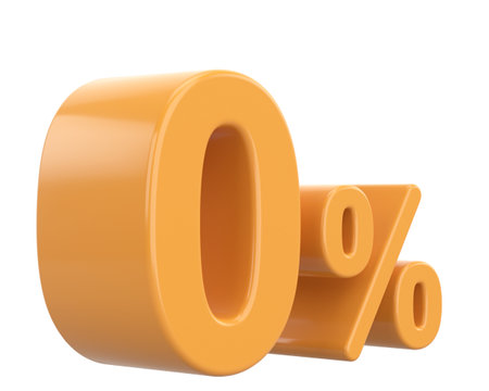 3D 0%. Zero percent installment. 3D illustration.の写真素材