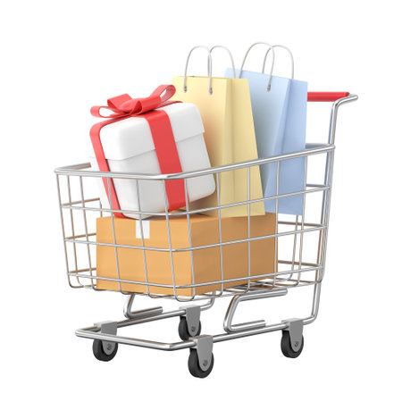 Shopping cart. Shopping basket. 3D element.の写真素材