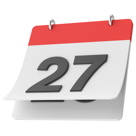 27th. Twenty-seventh day of month. Calendar. 3D illustration.の写真素材