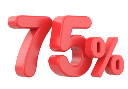 3D 75%. Seventy five percent. 3D illustration.
