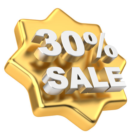 3D thirty percent sale. 30% sale. Golden sale badge.の写真素材