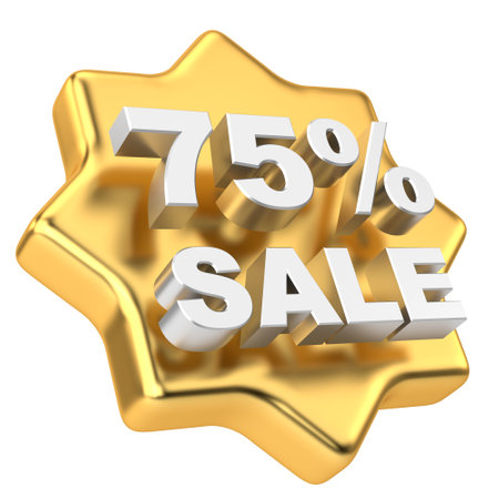 Seventy five percent sale. 75% sale. Golden sale badge.の写真素材