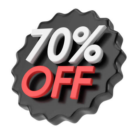 3D seventy percent off. 70% off. Black Friday sale.の写真素材