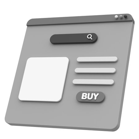 Online shopping. 3D browser. Product page. 3D illustration.