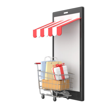 Shopping online with shopping cart. 3D element.の写真素材