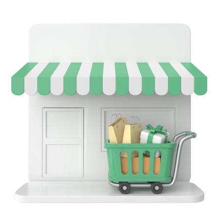 Shopping cart. Shopping basket. 3D illustration.の写真素材