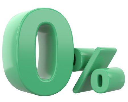 3D 0%. Zero percent installment. 3D illustration.の写真素材
