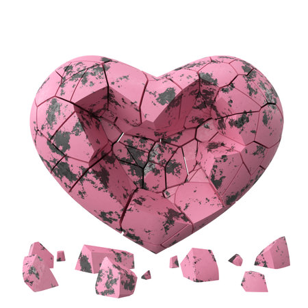 Broken heart. Heartbroken. lovelorn. 3D illustration.の写真素材