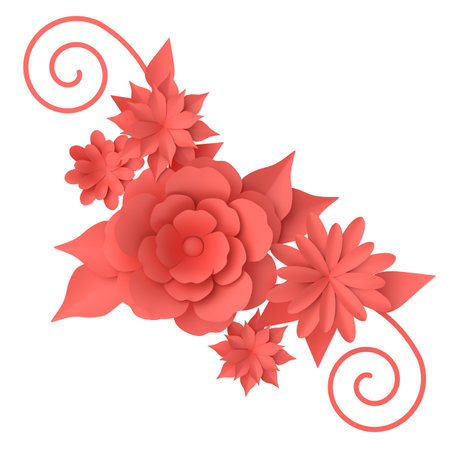 3D flower. Paper flower. 3D illustration.の写真素材