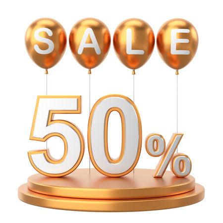 3D fifty percent sale. 50% sale. Sale decoration.の写真素材