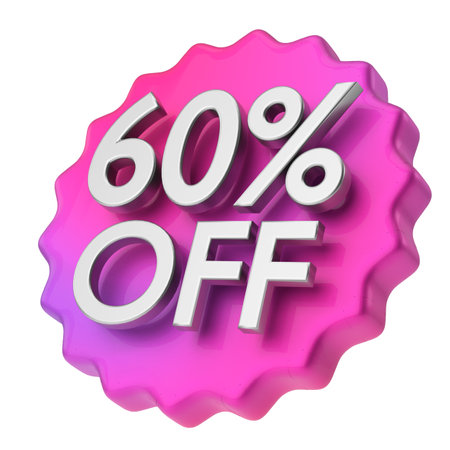 3D sixty percent off. 60% off. 3D illustration.の写真素材