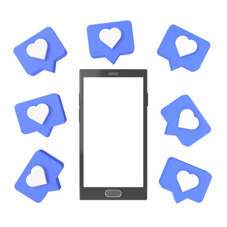 mobile phone with like icon. 3D element. 3D illustration.