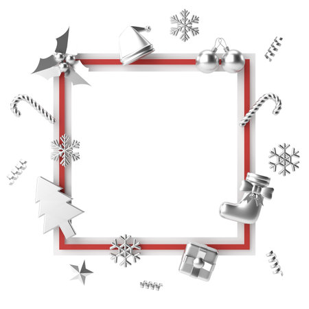 Christmas frame. Christmas Card. Christmas banner decoration. 3D illustration.の写真素材
