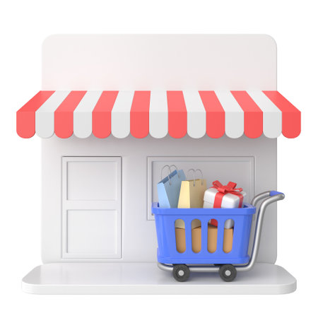 Store and shopping cart. 3D icon.の写真素材