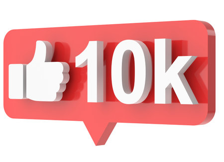 Ten thousand likes. 10000 likes. Like icon. 3D illustration.の写真素材