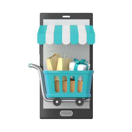Shopping online. Shopping cart. 3D element.の写真素材