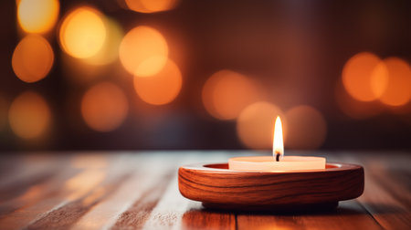 Spa Candle on Wooden Background.の素材