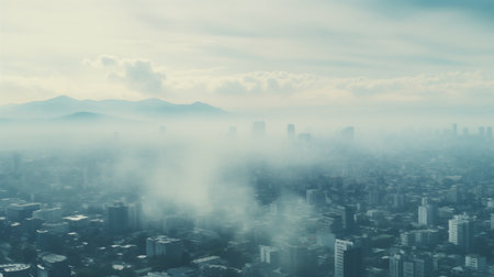 Cityscape with Smoke, PM 2.5 Air Pollution Concept.の素材