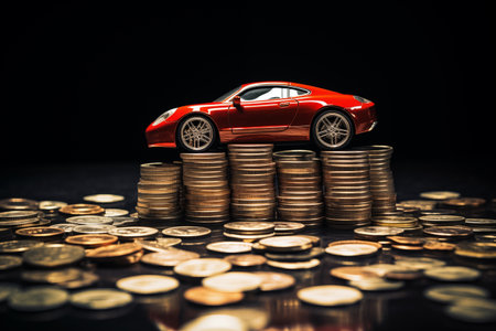 Car Model with Coins Stack, Dream Car Concept.の素材