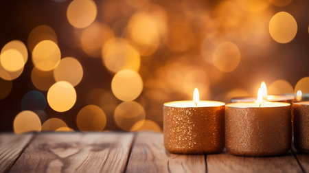 Candles on Wooden Background, Scented Candle.の素材