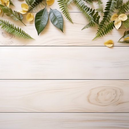 Leaves on Wooden Background: Autumn Background.の素材