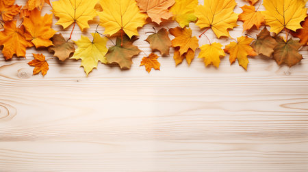 Maple on Wooden Background: Autumn Background.の素材
