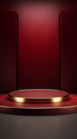 Luxury Product Showcase with Dark Red and Golden Color.の素材