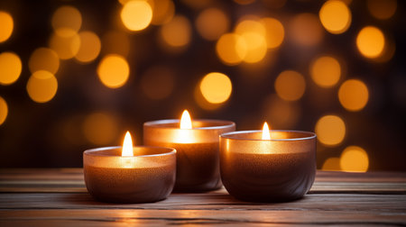 Candles on Wooden Background, Scented Candle.の素材