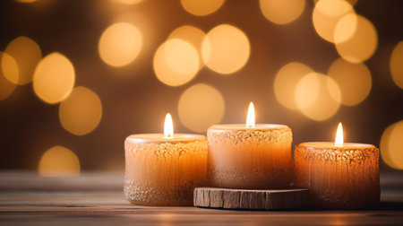 Candles on Wooden Background, Scented Candle.の素材