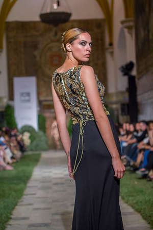 Sevilla, EspanÌa, 21 Mayo 2014, SIQ Hand Craft & Fashion, Desfile del disenÌador Alejandro Postigo en el SIQ HandCraft & Fashion en Sevilla celebrado en los Reales Alcazares de Sevilla, Seville, Spain, May 21, 2014, SIQ HandCraft & Fashion, Fashion Desiのeditorial素材