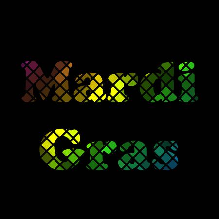 Icon Mardi Gras carnival. Bright colorful lights. Festival New Orleans "Fat Tuesday". Dark background with colored sparkles. Congratulation to the holiday Shrove Tuesday. Bright disco mosaic&#xA;のイラスト素材