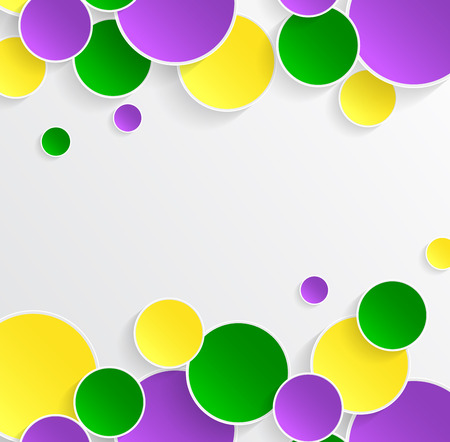 Mardi Gras carnival. Bright purple, green and yellow circle. Festival New Orleans. Fat Tuesday. Colorful ethnic Indian tricolor. Round stickers for websites, cards, buttons.のイラスト素材