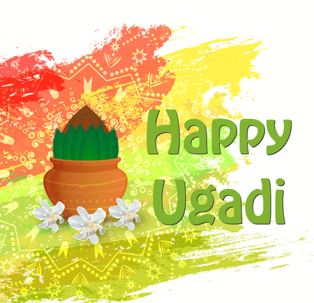 Happy Ugadi Festival card design vector illustrationのイラスト素材