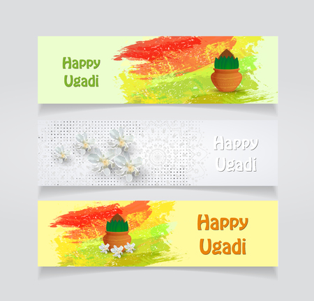 Happy Ugadi Festival banner templates vector illustration setのイラスト素材