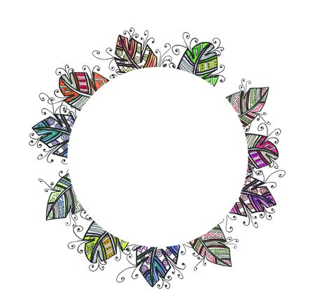 Colorful bird feather, watercolor vibrant design. Hand-drawn element, realistic style. Ethnic colored feather sketched collection. Design for a T-shirt, invitation, wedding card. Boho style. Watercolor sketch.の写真素材