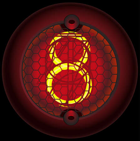 Digit 8 (eight). Nixie tube indicator of the numbers of retro style isolated on blackのイラスト素材