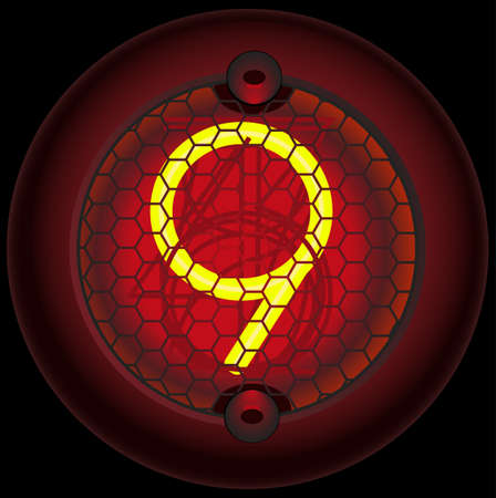 Digit 9 (nine). Nixie tube indicator of the numbers of retro style isolated on blackのイラスト素材