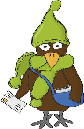 Cartoon crow the postman on a white backgroundのイラスト素材