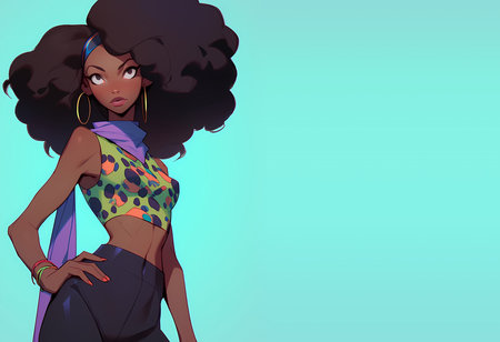 Illustration of a beautiful african american woman with curly hairの素材