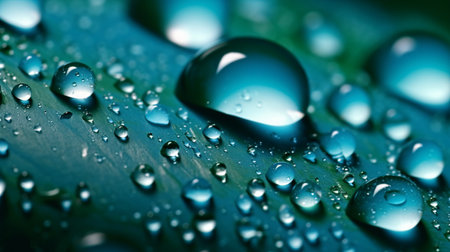 Water drops on a green leaf. Macro. Select focus.の素材