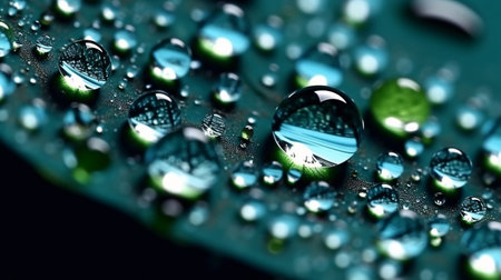 Water drops on a green leaf close-up. Macro photography.の素材