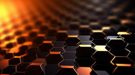 abstract metal hexagon shape background in black and orange colorの素材