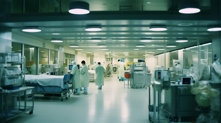 interior of a hospital with people in the corridor, shallow DOFの素材