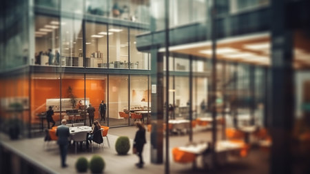 Interior of a cafe with tables and chairs. Blurred backgroundの素材