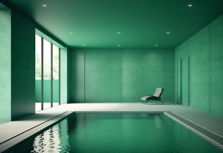 Luxury swimming pool in a modern house. 3d renderingの素材