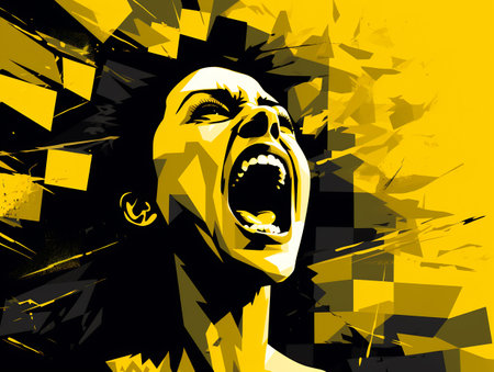 Portrait of a screaming woman in grunge style. Vector illustration.の素材