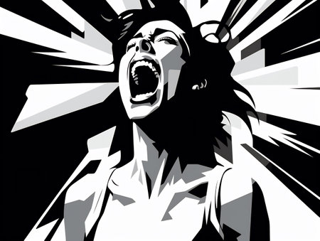 Vector illustration of a screaming man in pop art style. Black and white.の素材