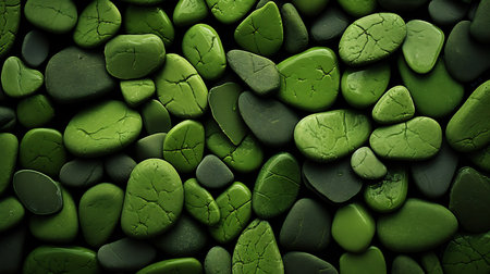 Green pebble stones background, close-up, top viewの素材
