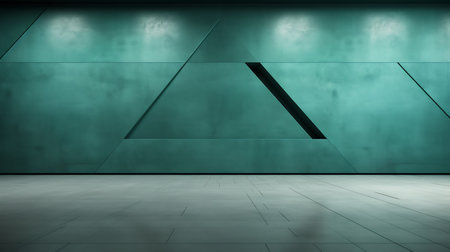3D rendering of an empty room with green walls and concrete floorの素材