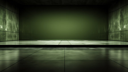 3D rendering of an empty room with a green wall and floorの素材